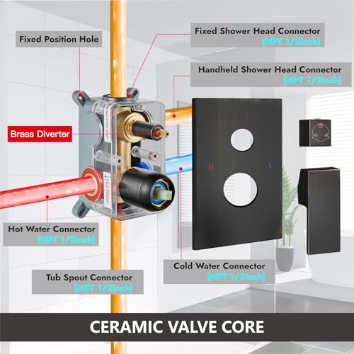 Midanya Shower System with Tub Spout,Bathtub Shower Faucet Set with Square Rainfall Head and Handheld Sprayer Wall Mount Tub Faucet Set with Valve and Trim Kit,16 Inch Oil Rubbed Bronze - color: Oil Rubbed Bronze, size: 16 Inch