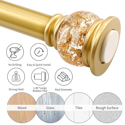 Shower Curtain Rod 27 to 60 Inch,1 Inch Diameter Shower Rod for Bathroom, No Drilling Tension Curtain Rod for Window, Adjustable Spring Tension Rod,No Drilling,No Rust,Gold - style: Gold-S