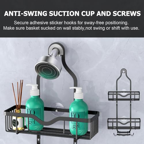 Shower Caddy Hanging, Bathroom Organizer Rack, Shower Rack with Soap Dish, Over The Showerhead Caddy with Hooks for Razor/Sponge, Matte Black (Assembly Required) - color: Matte Black