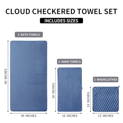 6 Piece Bath Towel Set, 40"x80" Microfiber Towels, Blue | Microfibers，Extra-large size，Quick dry，Highly Absorbent，Big and Tall users，2Bath towels 2Hand towels 2Washcloths - color: Blue, size: Bath Sheet Set-6PCS