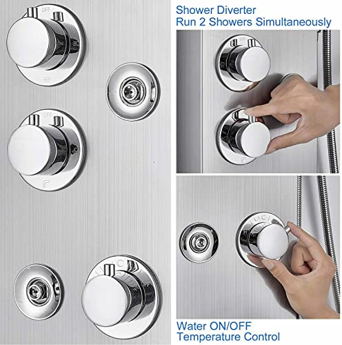 Stainless Steel Shower Panel Tower System LED Rainfall Waterfall Shower Head Handheld Shower Head Body Jets Tub Spout Water Temperature Display