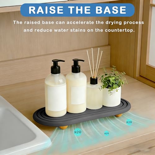Instant Dry Sink Tray, Anti-Slip Stone Sink Caddy, Durable Kitchen Sink Organizer, Quick Dry Water Absorbing Stone Tray for Bathroom Counter, Stone Soap Tray -Dark Gray - color: Dark Gray Wooden Foot 4circles Large