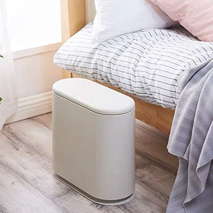 IEEK Slim Plastic Trash Can with Press Top Lid,2.4 Gallon/10 Liter Garbage Can Modern Waste Basket for Bathroom,Living Room,Office,Kitchen and Narrow Spaces,Grey - color: Grey