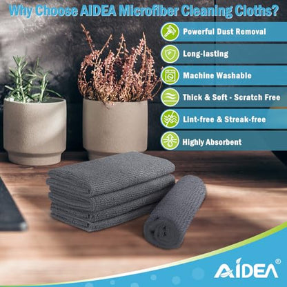 AIDEA Microfiber Cleaning Cloth Grey-50PK, Soft Absorbent Rags, Microfiber Towels for Cars, Kitchen Towels, Dusting Cloth for Home, Window, Cleaning Supplies, 12"×12" - color: Grey