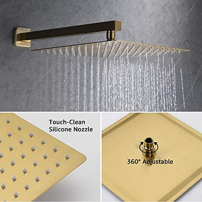 Iriber Brushed Gold Rain Shower System with Waterfall Tub Spout 3 Function Shower Faucet Set Contain 12 Inch Shower Head and Handheld Modern Bathroom Shower Trim Kit (Valve Cartridge Included) - color: Brushed Gold