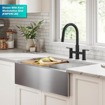 KRAUS Oletto Touchless Sensor Bridge Kitchen Faucet with Pull-Down Sprayhead in Matte Black, KSF-3122MB - color: Matte Black, style: Bridge Touchless Faucet