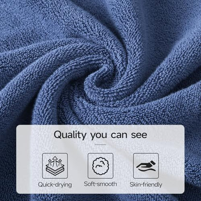 REDKISS 100% Luxury Cotton Bath Towels 4-Pack, Ultra-Thick, Plush, Soft & Highly Absorbent for Bathroom, Hotel, Spa and Home - 27" x 55" - color: Navy Blue