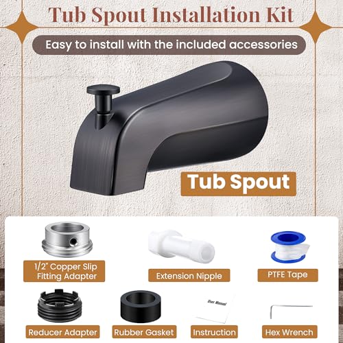 Dreyoo Tub Spout, Tub Faucet for Bathtub (Oil Rubbed Bronze,Simple) | Bathroom Bathtub Faucet with Adapters, Hex Wrench, Universal Faucet for Bathtub Fits 1/2" Copper Pipe, 1/2" IPS and 3/10" IPS - color: Oil Rubbed Bronze, style: Simple