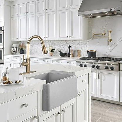 Lava Odoro Bronze Gold Kitchen Faucet with Pull Down Sprayer, Brushed Brass Kitchen Sink Faucet, Single Hole Kitchen Faucet with 3-Function Sprayer, Deck Plate Included, Spot-Free, 1.8 GPM, KF421-BB - color: Brushed Bronze, style: Standard