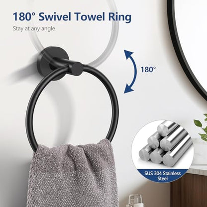 TQKAG 5 Piece Black Bathroom Accessories, 23.6" Bathroom Towel Bar Holder | 23.6" Bathroom Hardware Set, SUS304 Stainless Steel, Double Post Pivoting, Towel Hooks, Toilet Paper Holder Set Wall Mounted - color: Matte Black, size: 5-Pieces Set-B