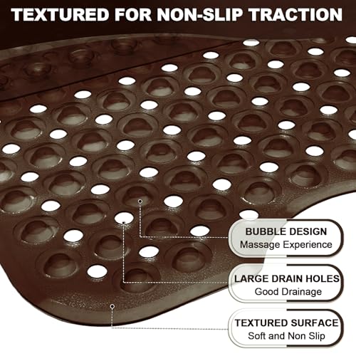 Bathtub and Shower Mats, 40x16 Inch Extra Large Non Slip Soft Bath Tub Mat with Suction Cups and Drain Holes for Bathroom Floor and Keep Tubs Clean, Machine Washable, Clear Chocolate - color: Clear Chocolate