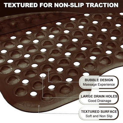 Bathtub and Shower Mats, 40x16 Inch Extra Large Non Slip Soft Bath Tub Mat with Suction Cups and Drain Holes for Bathroom Floor and Keep Tubs Clean, Machine Washable, Clear Chocolate - color: Clear Chocolate
