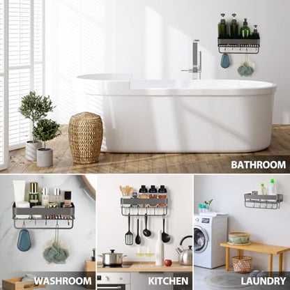 Adhesive Shower Caddy, 11.8 inch Stainless Steel Shower Shelves for Inside Shower with Hooks & Towel Bar-No Drilling(Gun Gray) - size: 11.8inch-1Pack-Adhesive Gun Gray