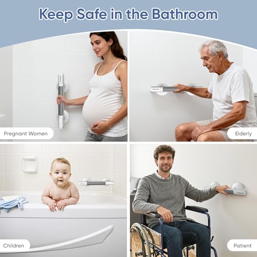 Grab Bars for Bathtubs and Showers, 2-PCS | With Indicator, Suction Cup Shower Handle, Surface Safety Grip, Strip Locking Latches Removable - color: 2-PCS