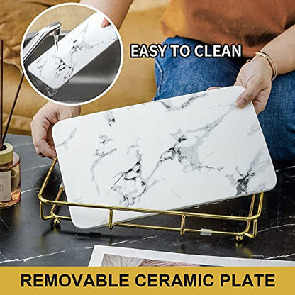 Dobbyby Vanity Tray Makeup Organizer Cosmetics Storage Bathroom Skincare Organizer Countertop Display Rack in Dresser Stainless Steel Shelf Marble Print Ceramic Trays - color: 1 Tier-gold