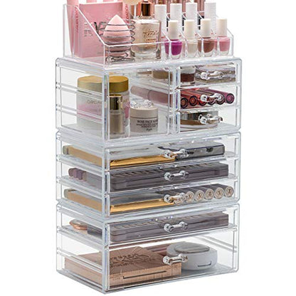 Sorbus Large Clear Makeup Organizer - Detachable 4-Piece Jewelry & Make Up Organizers and Storage Set - Spacious Cosmetic Display Tower - Makeup Organizer for Vanity, Bathroom, Dresser & Countertop - style: 4-Piece