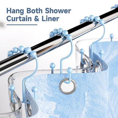 Titanker Shower Curtain Hooks, Rust Resistant Shower Curtain Rings for Bathroom, Metal Double Glide Shower Hooks Hangers for Bathroom Shower Rods Curtains, Set of 12 Hooks - Blue - color: Blue, style: Modern