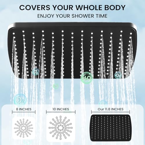 Shower Head with Handheld, High Pressure Black Rain Shower Head | Regaderas Para Shower,11.8" Rectangular,Rainfall Shower Head,Dual Shower Head,Bathroom Decor,Extension Arm,5 Spray Mode - color: A-Matte Black, style: Rectangular 12"