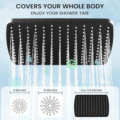 Shower Head with Handheld, High Pressure Black Rain Shower Head | Regaderas Para Shower,11.8" Rectangular,Rainfall Shower Head,Dual Shower Head,Bathroom Decor,Extension Arm,5 Spray Mode - color: A-Matte Black, style: Rectangular 12"