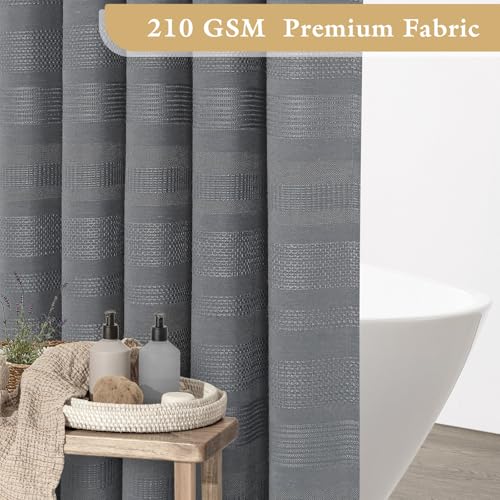 Small Stall Boho Farmhouse Shower Curtain with Tassel, Linen Bohemian French Country Chic Bathroom Shower Curtain Set, Modern Striped Textured Shower Curtain 36x72 - Grey - color: Grey, size: 36"W x 72"L (Pack of 1)