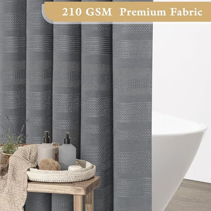 Extra Long Boho Farmhouse Shower Curtain with Tassel, Linen Bohemian French Country Chic Bathroom Shower Curtain Set, Modern Striped Textured Shower Curtain 72x84 - Grey - color: Grey, size: 72"W x 84"L (Pack of 1)