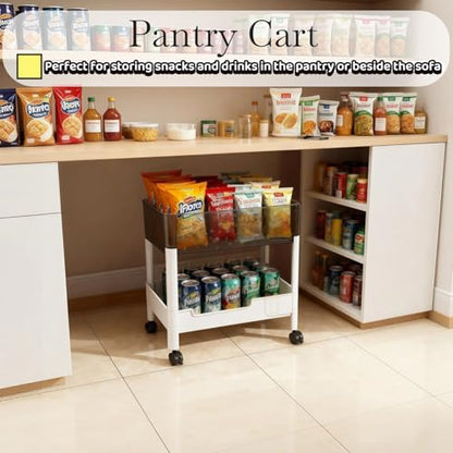 2 Tier Rolling Cart with Wheels for Under Desk Storage, Heavy Duty Plastic Short Small Utility Cart for Small Space Bathroom Vanity Makeup Organizer Pantry, 4.7'' Deep Baskets for Tall Bottles - size: 2-tier