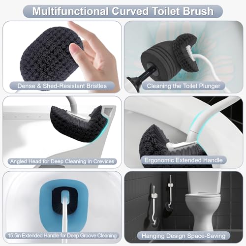 Toilet Plunger & Bathroom Plunger, Toilet Brush and Plunger Set - Powerful Air air Plunger & Toilet Auger, High Pressure Toilet Clog Tool for Sinks, Floor Drains & Clogged Pipes