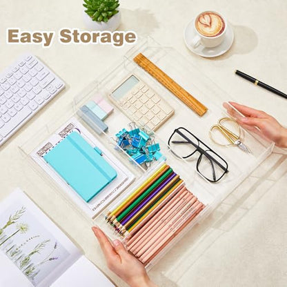 Briwooody 2 Pcs Acrylic Drawer Organizer 9'' up to 18'' x 15'' x 2'' Expandable Drawer Organizer Pens Notebook Ruler Makeup Tray with 7 Adjustable Compartments for Desk Office Kitchen Bathroom(Clear) - size: 18 x 15 x 2inch