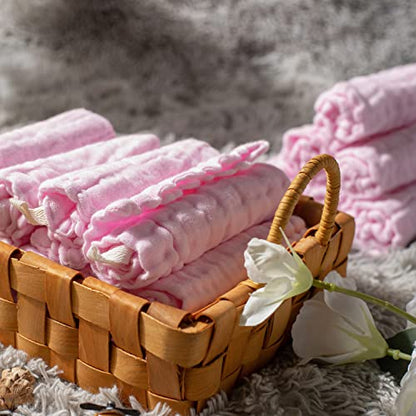 Baby Washcloths - Natural Cotton Baby Wipes - Soft Newborn Face Towel for Sensitive Skin - 10 Pack, 12x12 inches - color: Pink