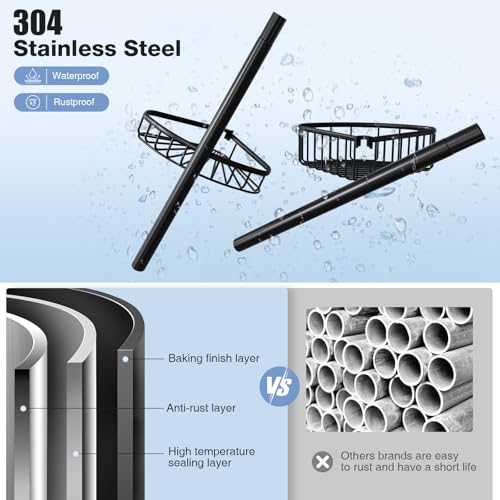 ESSEME Fits Corner Shower Caddy Tension Pole Only: Stainless Steel Waterproof Bathroom Shelf Basket - Large Size 7.28" D x 11.81" W x 3.66" H