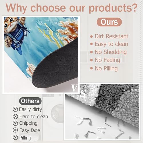 Diatomaceous Earth Bath Mat,Funny Cat Bath Rugs,Blue Sea Ocean Non-Slip Thin Absorbent Fast Drying Easy to Clean for Bathroom Laundry Home Kitchen Door Mat 17x29.5Inch - color: Funny Cat,blue Sea Ocean