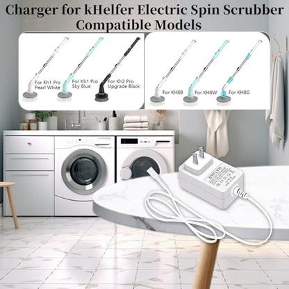 Charger for kHelfer Kh8 Electric Spin Scrubber,Compatible with kHelfer Kh1 Pro Kh2 Pro KH8W KH8B KH8G Electric Spin Scrubber Power Adapter Cord