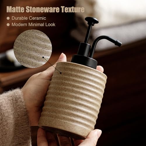 Ceramic Soap Dispenser, Matte Stoneware, Fixed Spout Pump, Modern Minimal Style, for Bathroom and Kitchen Countertop