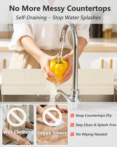 Kitchen Sink Splash Guard 30" 18" 23" Self-Draining Silicone Water Guard with High Splash Wall & Strong Suction Cups for Faucet, Countertop & Sink Edge, Keeps Sinks Dry, Dishwasher Safe,Cream - color: Cream, size: 30" x 3.5"