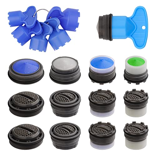 12-Pack Universal Faucet Aerators with 6 PCS Aerator Removal Wrench Tools | Water Conserve Faucet Filter Flow Restrictor Replacement Part for Bathroom and Kitchen Sink, Male Thread 16.5 18.5 21.5 24 mm