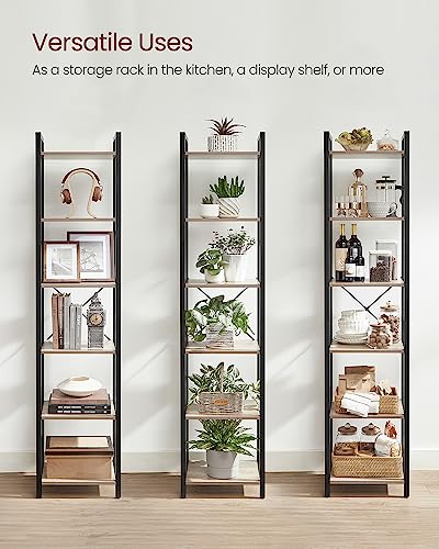 VASAGLE 6-Tier Bookshelf, Bookcase with Steel Frame, Book Shelf for Living Room, Home Office, Study, 11.8 x 15.7 x 73.2 Inches, Industrial Style, Heather Greige and Ink Black ULLS101B02 - color: Heather Greige + Ink Black, size: 6 Tiers (11.8"D x 15.7"W x