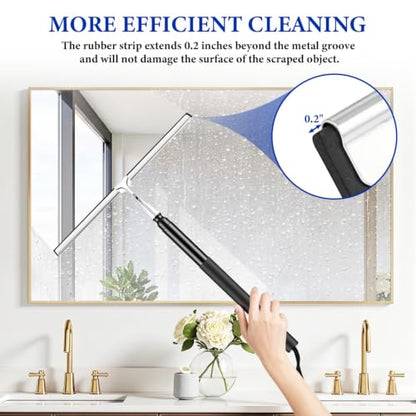 2-in-1 Window Shower Squeegee with Extension Pole for Glass Doors | Professional Window Cleaner Tool, 14" Wide Washing Equipment for High Outside Glass, Solar Panels, Shower, Car Windshield