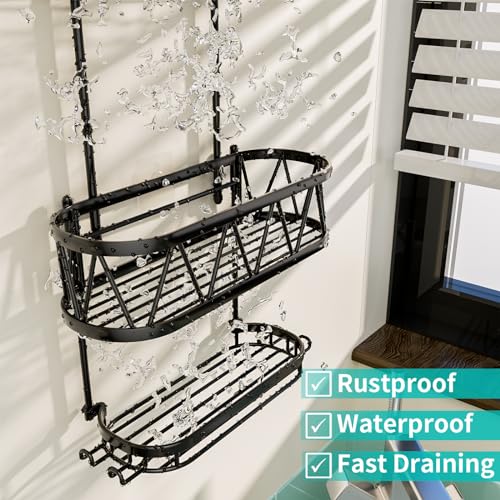HapiRm Hanging Shower Caddy, Rustproof & Waterproof Shower Organizer with Soap Holder & 4 Hooks, No Drilling Hanging Bathroom Shelf for Bathroom - Black