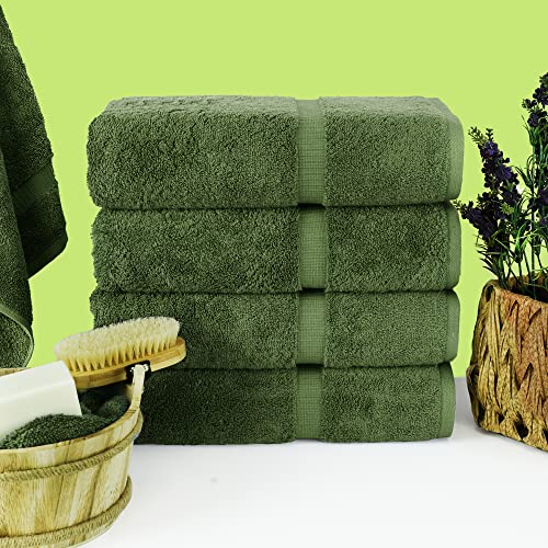 Chakir Turkish Linens 4 Piece Bath Towel Set, 100% Cotton Luxury Turkish Towels for Bathroom, Soft Absorbent Bath Towels, 27 x 54 Inches, Moss - color: Moss