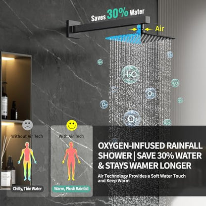 SR SUN RISE 8 Inch All Metal Square Shower System with Tub Spout, Tub Shower Faucet Set, High Pressure Rain Shower Head and Handheld Sprayer Shower Fixtues, Valve Included, Matte Black - color: Matte Black, size: 8 Inch