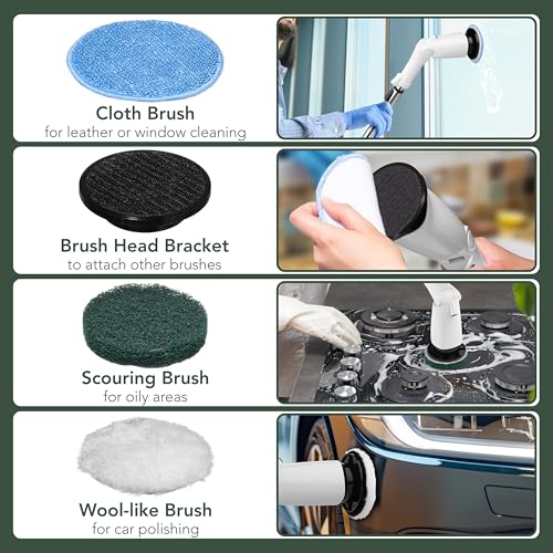 Electric Power Spin Scrubber - Cordless Cleaning Brush with 7 Replaceable Brush Heads - 3 Speed with Flashlight - Adjustable and Extendable for Cleaning Tile Grout Bathtub Window Kitchen Floor