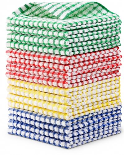 Egles 16 Pack 100% Cotton Kitchen Dish Cloths, 12 x 12 Inch | Absorbent terry dishcloths for washing dishes and counters; 4 colors help organize cleaning tasks - color: Blue, Green, Red, Yellow, size: 12"x12" - 16 pcs