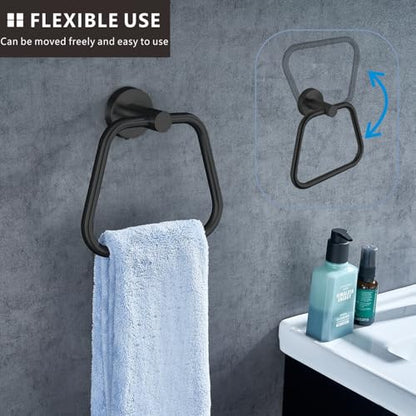 Bath Towel Ring, Bathroom Hardware Towel Holder, Matte Black Towel Ring for Bathroom, Modern Trapezoid Wall Mounted Towel Hanger, 304 Stainless Steel (Black) - color: Black