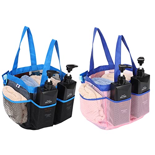 2 Pack Haundry Mesh Shower Caddy Tote Bag Hanging Portable Toiletry Bag College Dorm Essentials Quick Dry Bath Organizer for College Dorms, Gym, Camp for Bathroom Accessories(Sapphire Blue) - color: Sapphire Blue Trim