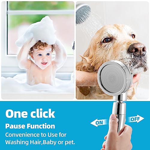 Marbrasse High Pressure Shower Head, 3-Settings Handheld Showerhead with ON/Off Full Shutoff Push Button and Switch to Control Flow, Angle-Adjustable Water Saving Body Sprays(Chrome) - color: Chrome