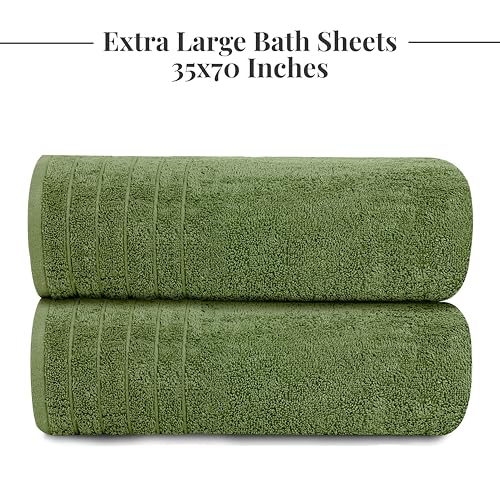 2 Piece Extra Large Bath Sheets 35 x 70 Inches, Green | 100% Cotton, Larger & Lighter Weight, Quicker to Dry, Super Soft & Absorbent, Oversized Bath Towels - color: Green