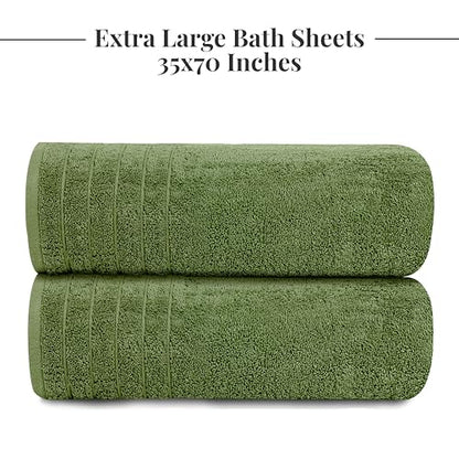 2 Piece Extra Large Bath Sheets 35 x 70 Inches, Green | 100% Cotton, Larger & Lighter Weight, Quicker to Dry, Super Soft & Absorbent, Oversized Bath Towels - color: Green