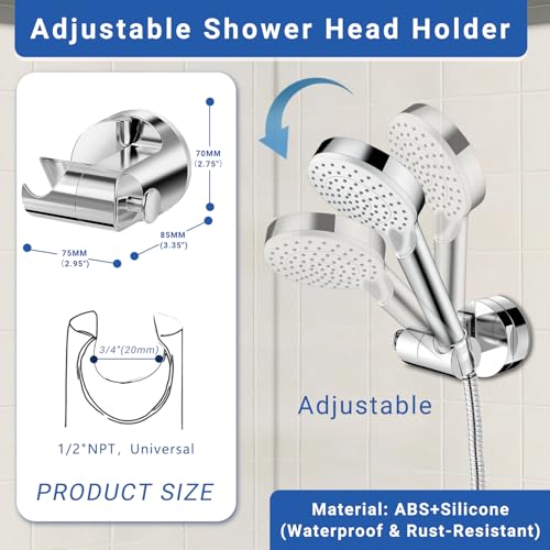 Suction Cup Shower Head Holder Wall Mount, Removable Handheld Shower Head Holder with Side Hook, Adjustable Vacuum Suction Shower Wand Holder (Black) (Chrome) - color: Chrome