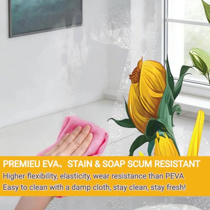 Clear Sun Flower Shower Curtain Liner, Yellow Plastic Transparent Pretty Shower Curtains for Bathroom, 72x72 Weighted Magnetic Shower Curtain Set with 12 Hooks - color: Clear Sunflower, size: 72"W x 72"L (Pack of 1)
