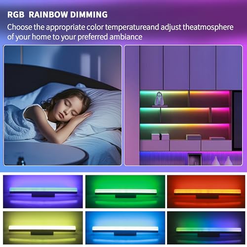 Rechargeable Wall Lights Bar Set of 2,Cold White with RGB | 16 Inches 4000Ma Battery Operated Magnetic LED Vanity Lights For Mirror, Remote Control Color Change Bathroom Makeup Light - color: Cold white with RGB